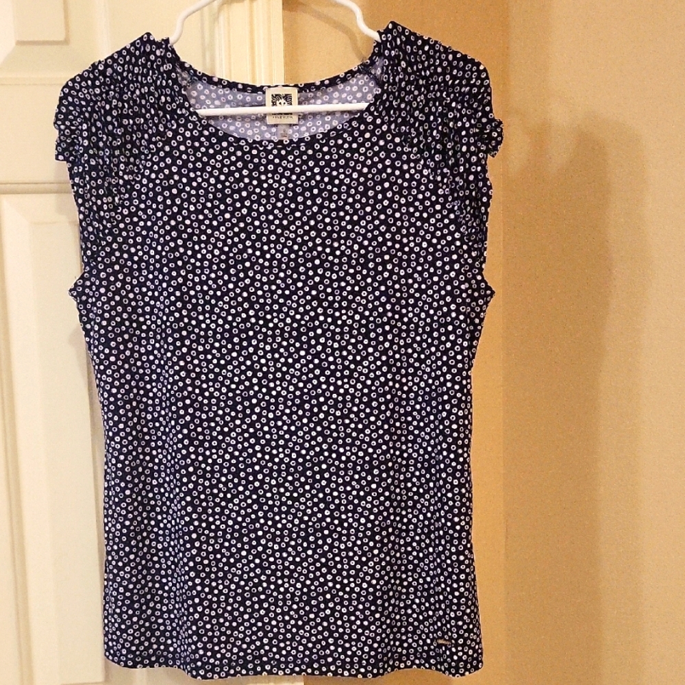 Anne Klein Women's Blue and White Patterned Top